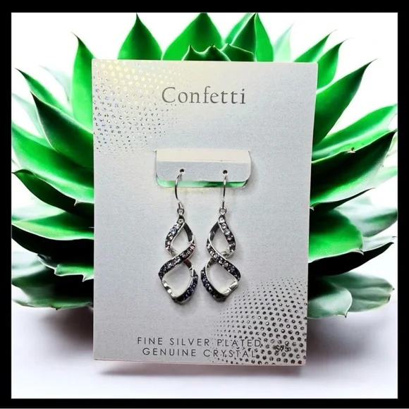 Confetti Fine Silver Plated Genuine Crystal Dangle Earrings NWT $75 Kohl's - Picture 5 of 6
